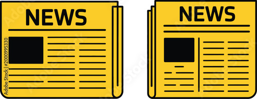 Newspaper icon set, modern yellow design icons representing news articles journalism updates information and media publishing graphics.