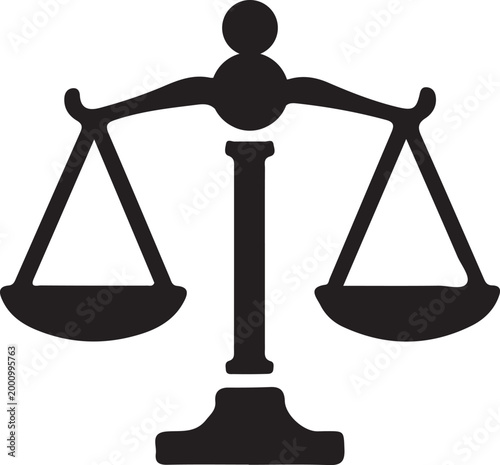 Minimalist Justice Scale Icon: Solid Black Silhouette for Legal Services, Judicial Equality, Law Firm Branding,