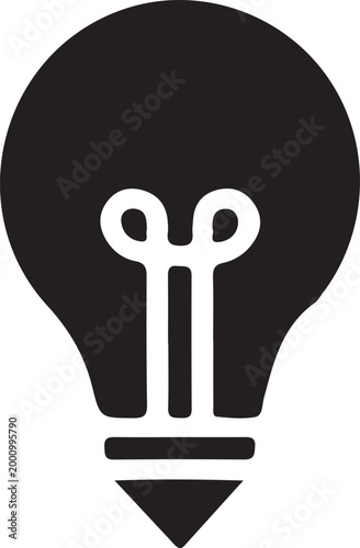 Minimalist Light Bulb Pencil Icon: Solid Black Silhouette for Creative Innovation, Design Strategy, Artistic Ideation