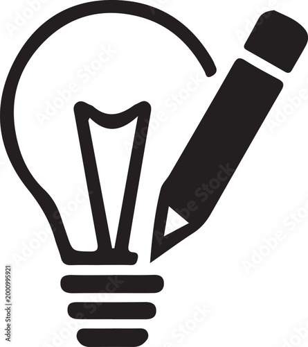 Minimalist Light Bulb and Pencil Icon