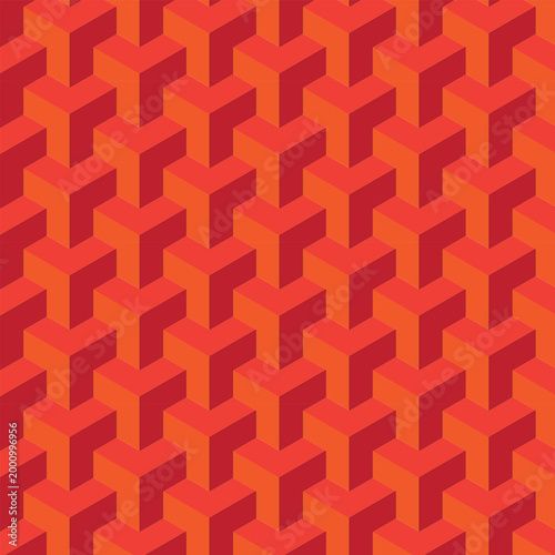 Seamless geometric pattern with red heart shapes in decorative vector style for wallpaper and textile design