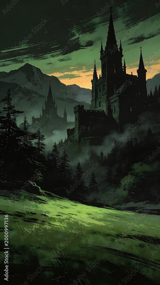 Obraz premium Castle in the Valley (game style)