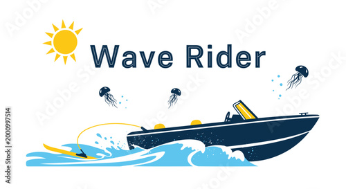 Wave Rider, boat icon, vector illustration, nautical symbol, water sports