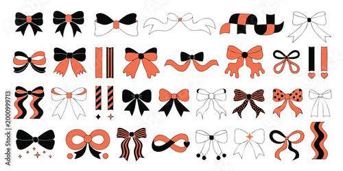 collection of decorative bows in black orange and white colors high quality
