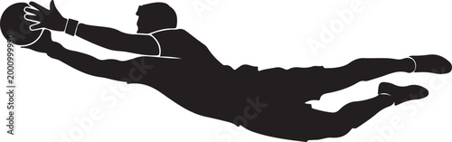 Rugby player diving to catch the ball on field silhouette vector icon