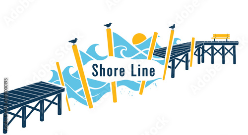 Pier, Dock, Shoreline, Nautical, Vector Icons