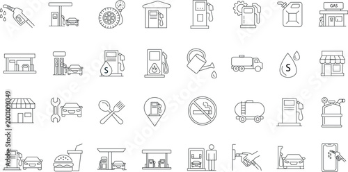 Gas Station Line Icons Set  Fuel, Petrol and Service Outline Symbols