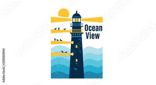 Lighthouse icon, ocean view logo, nautical symbol, vector graphic