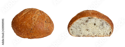 Bilde på lerret Whole and half artisan seeded bread loaf isolated on white background