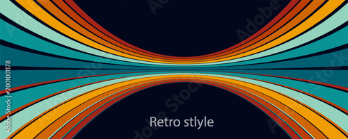 Abstract background of rainbow groovy Wavy Line design in 1970s Hippie Retro style. Vector pattern ready to use for cloth, textile, wrap and other.