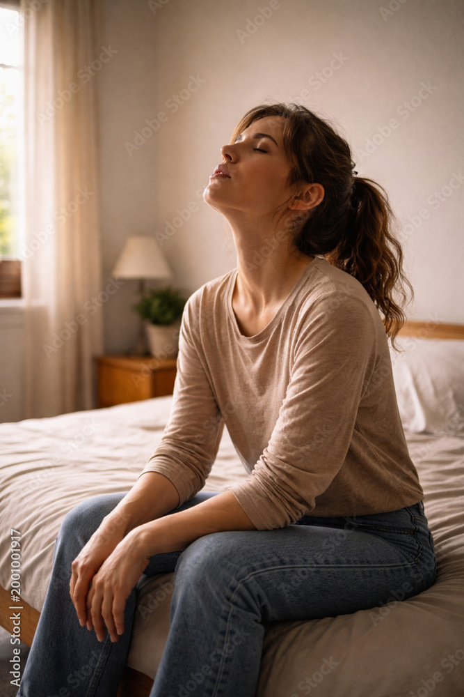 Fototapeta premium Young Woman Practicing Mindful Breathing