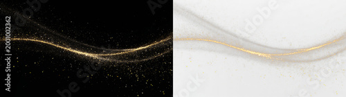 Swirling lines of gold dust blend into black and white backgrounds creating an artful design suitable for various uses, light overlay, PNG