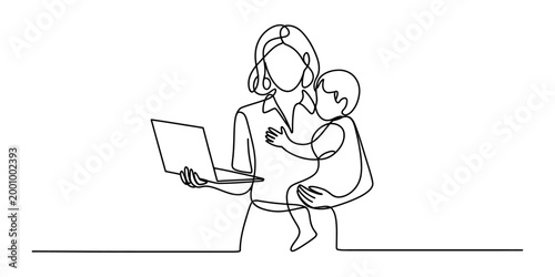 Continuous line drawing of two cute dogs