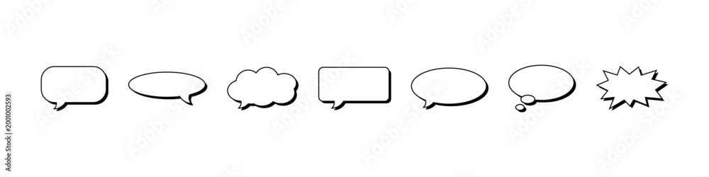 Naklejka premium Comic Speech Bubble Shapes and Chat Message Icon Set : chat bubbles with shadows for chat and messaging. Dialogue, comment and communication elements