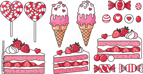Colorful pink desserts and candy illustration Vector