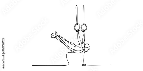 Continuous single line drawing of an athlete performing gymnastics on rings Vector, illustration