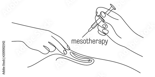 Mesotherapy treatment with syringe injection by doctor hands line art illustration Vector, illustration
