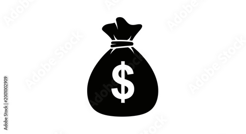 Black silhouette of a money bag with a dollar sign representing wealth and finance