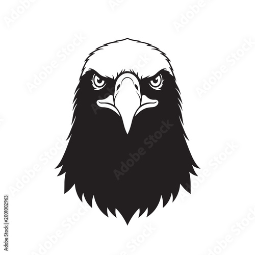 Fierce eagle head vector illustration in black and white