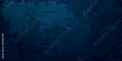 Dark Blue Grunge Texture Background with Abstract Brush Strokes and Rough Distressed Concrete Surface, Vintage Cement Wall Pattern for Artistic Design, Banner and Wallpaper.