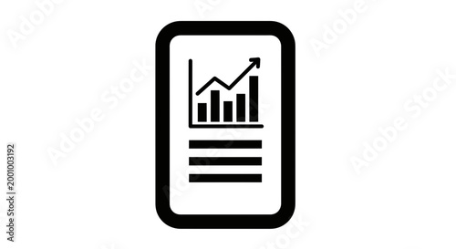 Mobile phone displaying financial growth chart with horizontal lines iconography