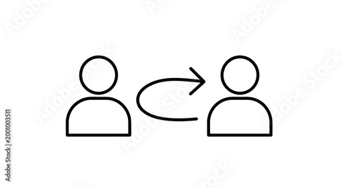 Simple line drawing of two people with an arrow indicating communication or exchange