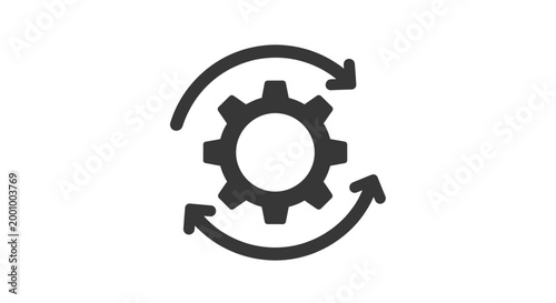 Black gear icon with circular arrows representing process automation and continuous improvement