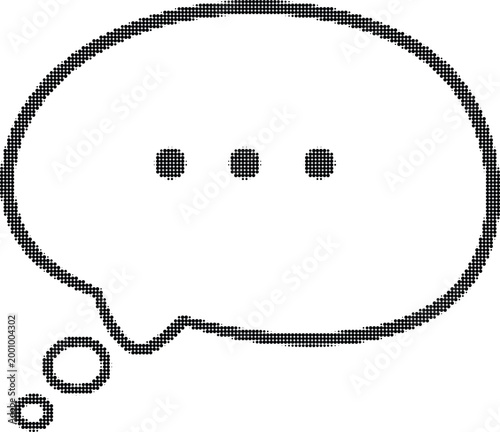 Speech bubble in grayscale halftone effect with dots and circles on transparent background chat.
