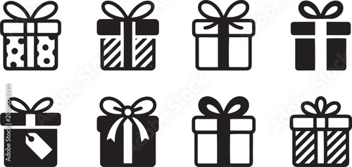 Gift box vector icons black and white presents for celebrations vactor graphics