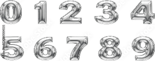 Halftone numeric set showing numbers zero through nine in black color on transparent background for design work.