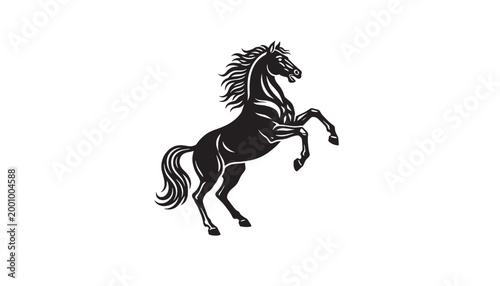 Horse head silhouette icon with flowing mane and dynamic running pose for sports, tattoo and logo designs