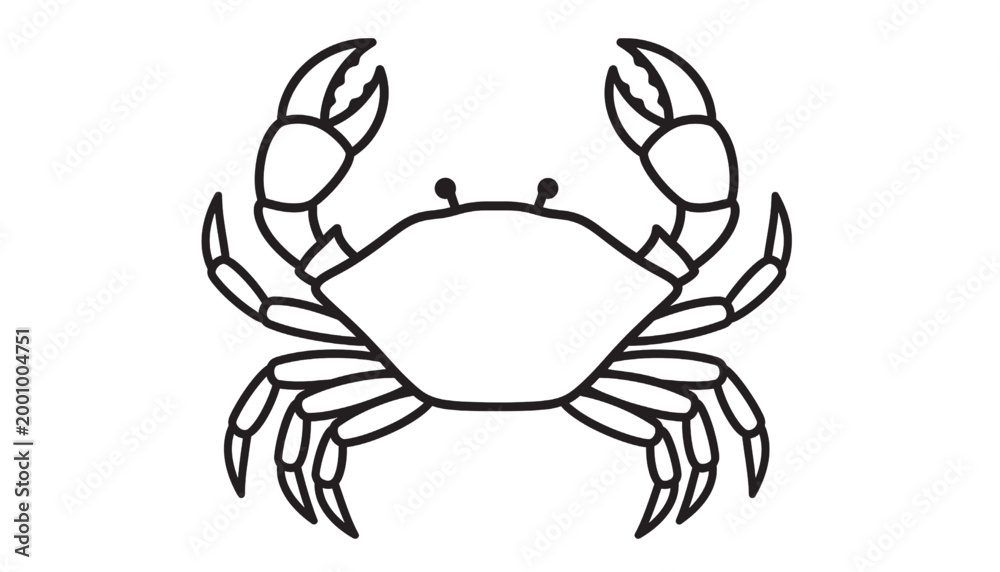 Fototapeta premium Crab line icon with claws spread and circular body, simple black outline vector illustration for marine themes