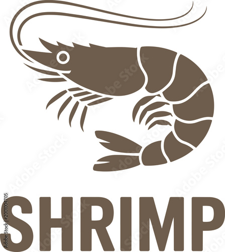 Shrimp vector illustration with simple flat design and text on white background with healthy eating main