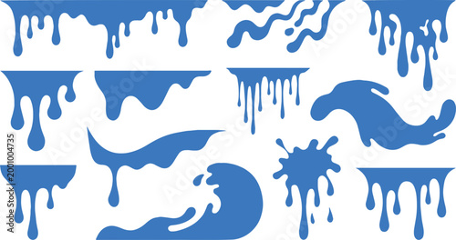 Dynamic blue drips vector art collection for modern design and creative projects