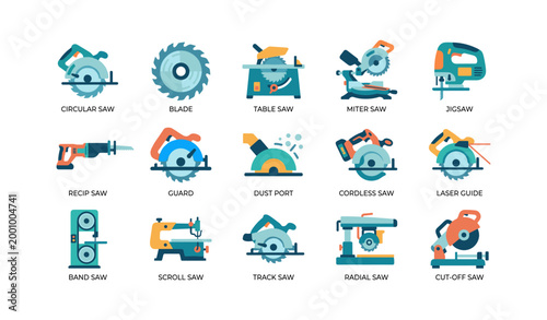 Multiple saw tools illustrated as labeled icons on white background