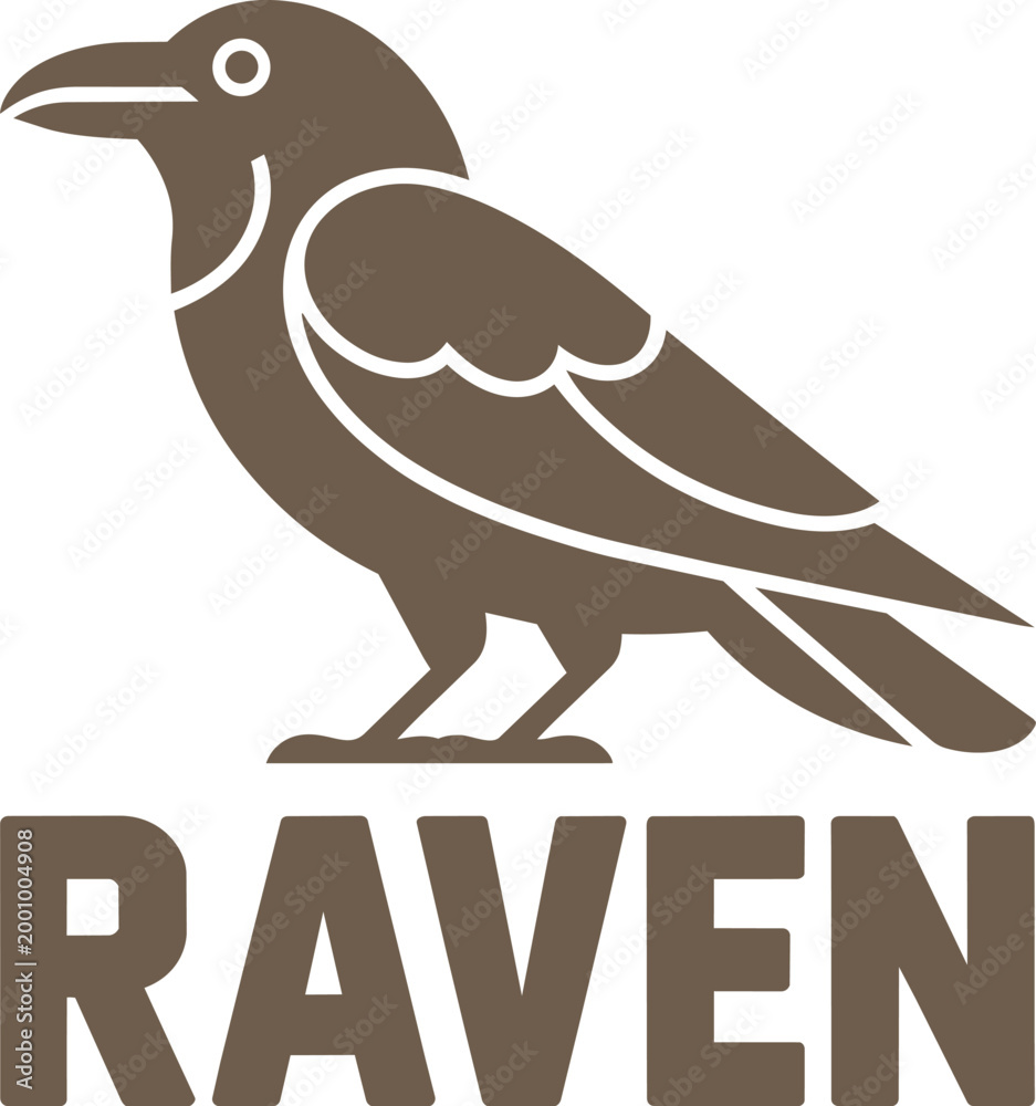 Fototapeta premium Stylized raven illustration with text for a logo or emblem concept with animal symbol and wild animal