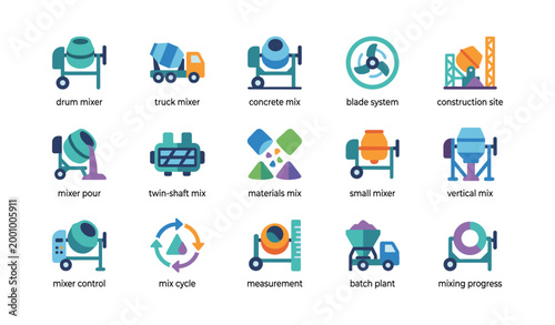 Concrete mixer icons showing mixer types in construction settings
