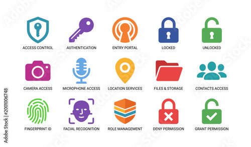 Security icons arranged in a grid on white background