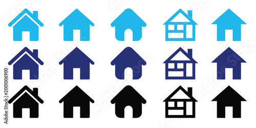 Collection of various house icons in different colors and styles