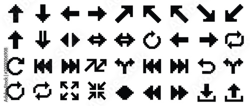 Collection of various pixelated arrow icons and symbols