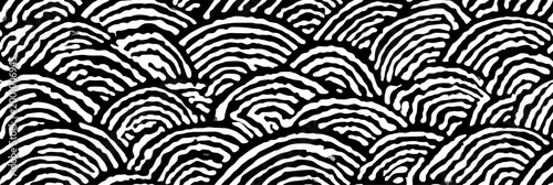 Japanese ripple pattern with hand drawn waves. Black and white seamless pattern forming abstract ripples or ocean waves