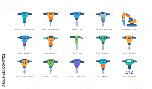 Demolition tools displayed in grid on white background