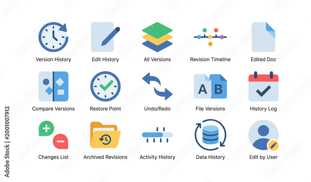 Fototapeta premium Version and edit history icons arranged on white background