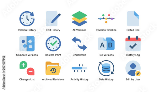 Version and edit history icons arranged on white background
