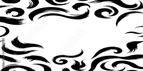 A seamless vector pattern featuring dynamic, smooth black brush strokes on a clean background. The strokes should form abstract, elegant swirls.
