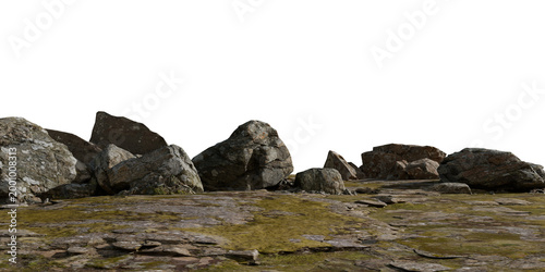Quadro su tela Mossy terrain rock in the mountains png landscape cracked rocky terrain Isolated