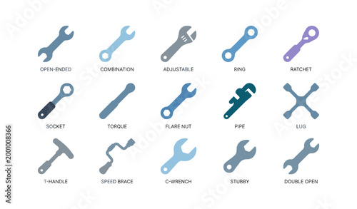 Tool icons showing various wrench types arranged on white background