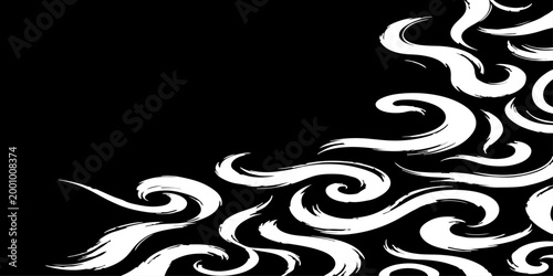 A seamless vector pattern featuring dynamic, smooth black brush strokes on a clean background. The strokes should form abstract, elegant swirls.