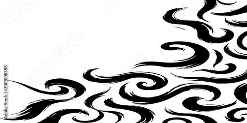 A seamless vector pattern featuring dynamic, smooth black brush strokes on a clean background. The strokes should form abstract, elegant swirls.
