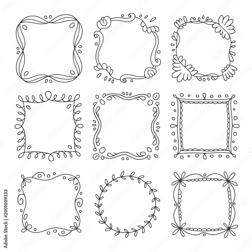 Obraz premium The image features nine different decorative frames arranged in a grid.